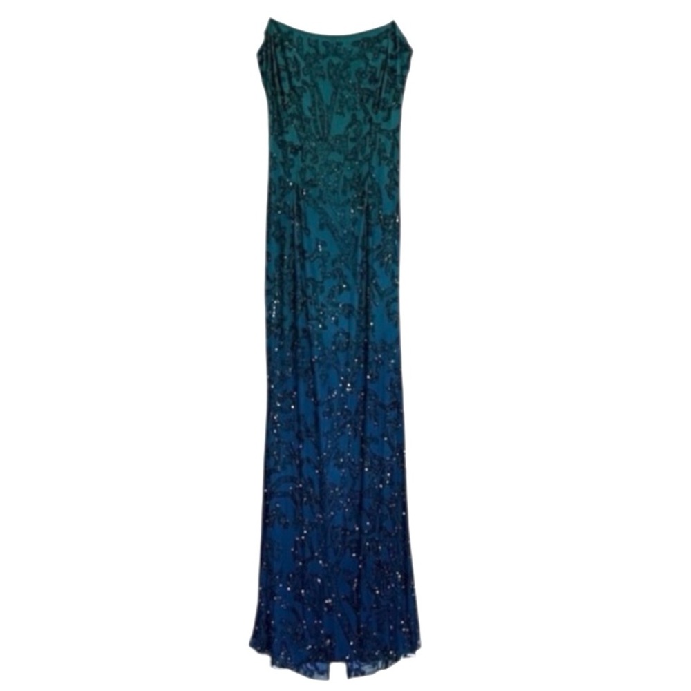Lillie Rubin Teal to Navy Ombre Beaded Maxi Dress